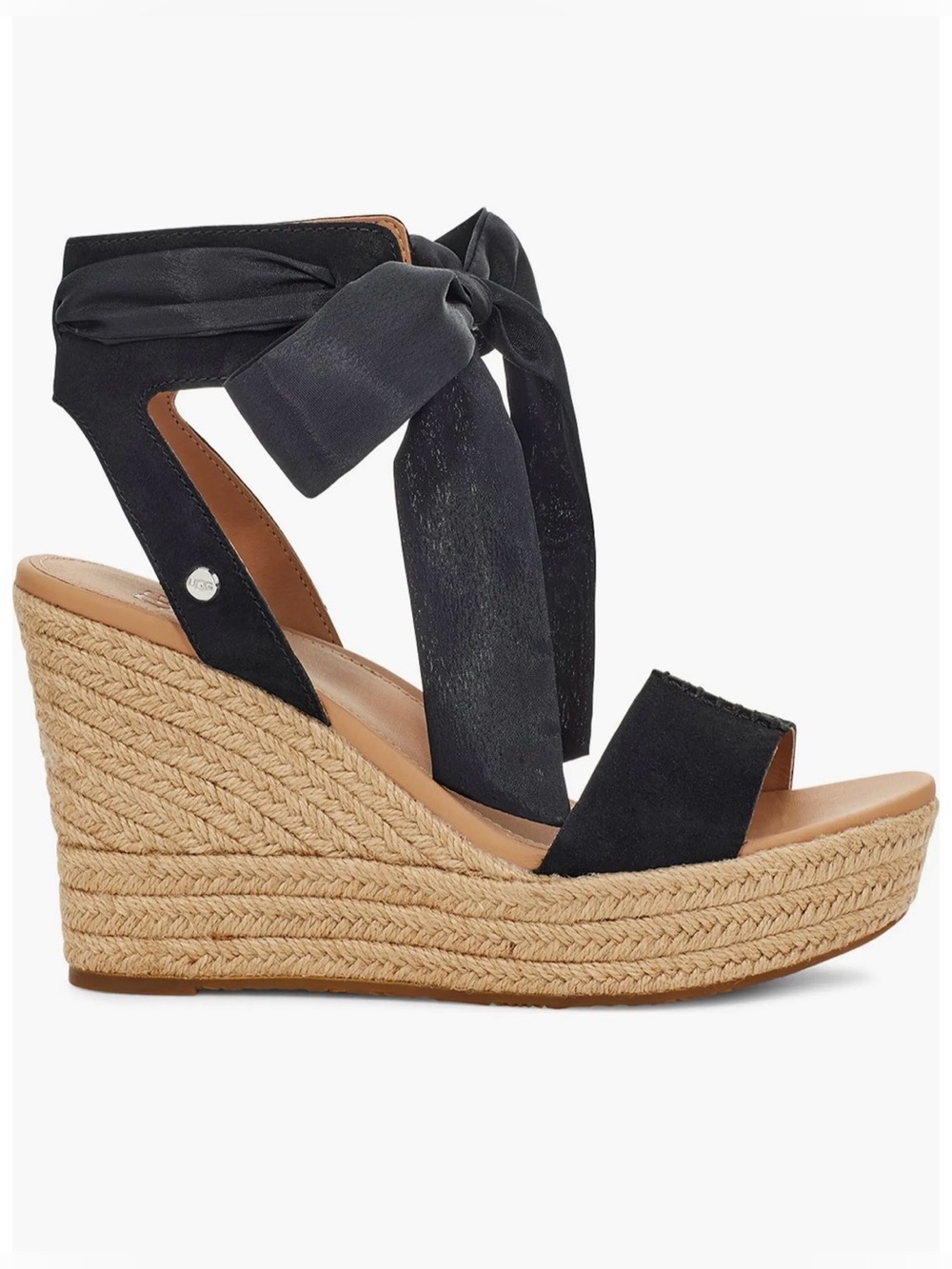 UGG Wittley Black Suede Espadrille Wedge Sandal with Tie-Ankle Bow 🎀 ✨(NWOT)✨